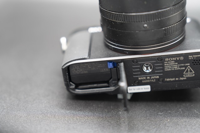 Sony RX1R III showing battery on the right edge. 