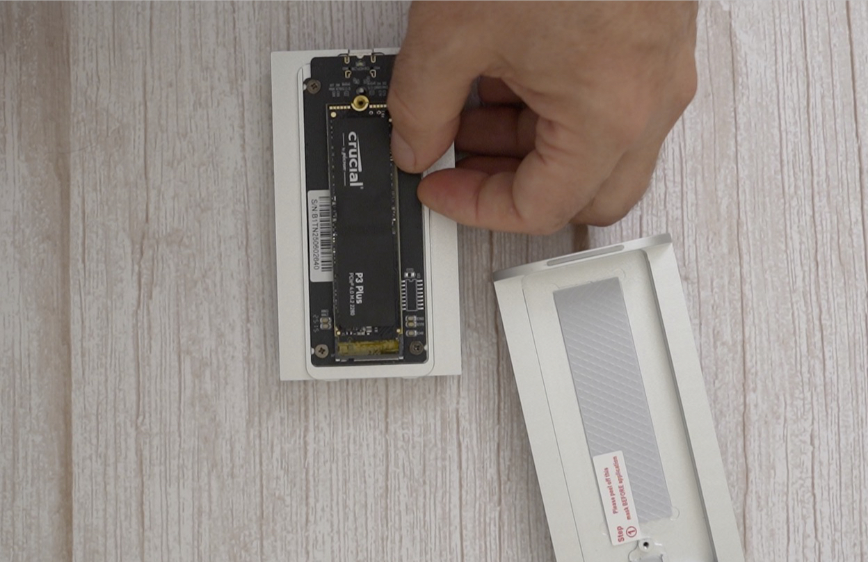 View of SSD drive inside the TerraMaster D1 SSD Plus Enclosure