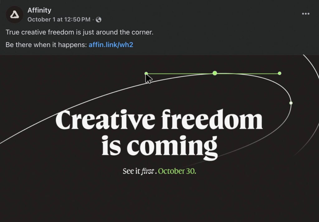 Screenshot of Affinity's Facebook Post