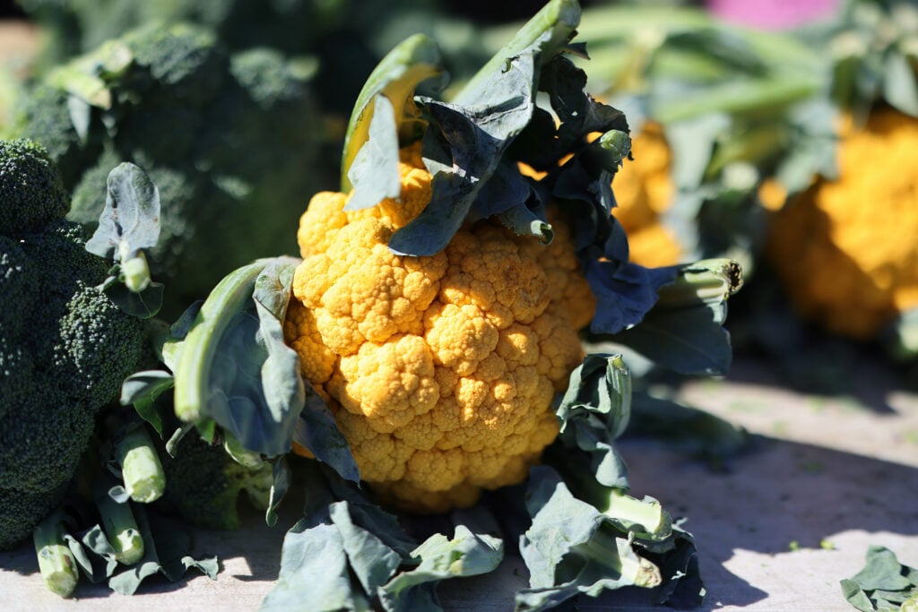Orange cauliflower at a farmer's market