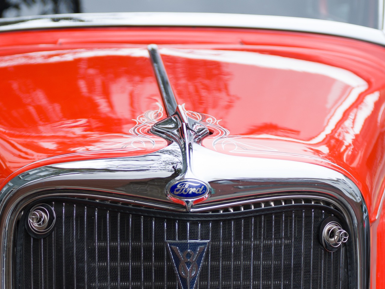 Close deatil of a shot of a vintacg ford car