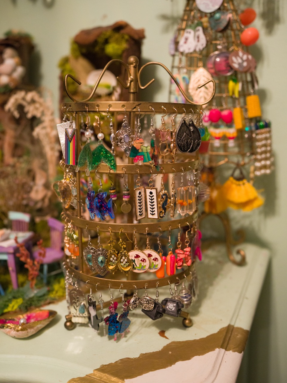 earrings on a display stand