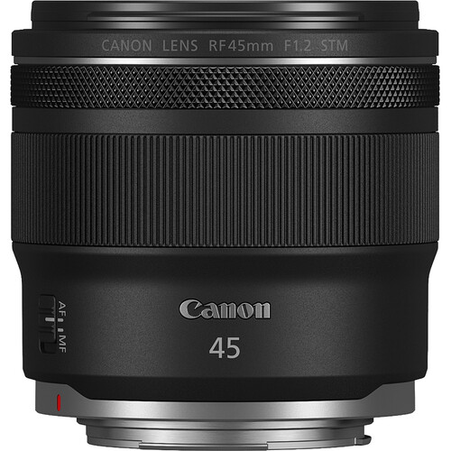 Product shot of the Canon 45mm f/1.2 STM on a white background.
