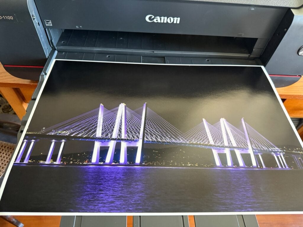 The Mario Cuomo bridge in a print coming from a Canon printer.