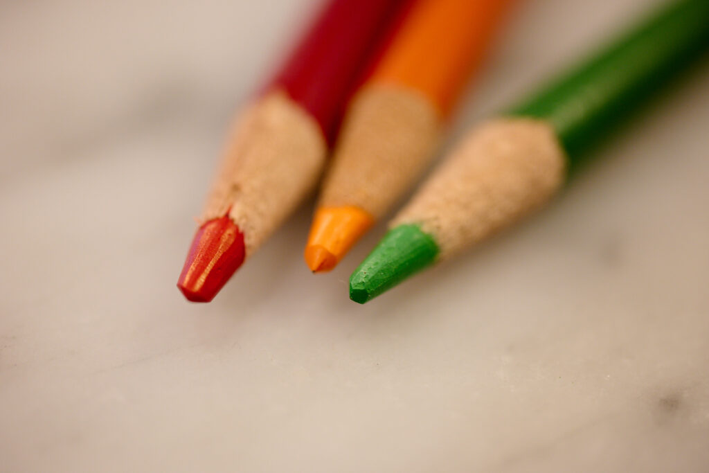 Colored pencils on a table