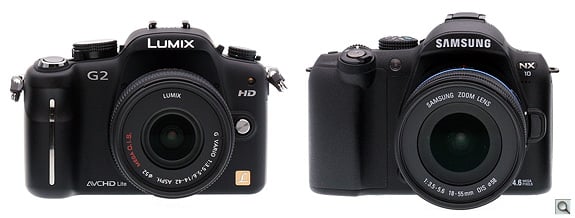 Compared to the Samsung NX10, the Panasonic G2 is a little shorter, a little wider, and