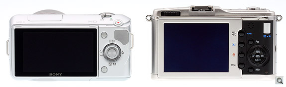 The NEX-5's tilting, widescreen LCD is an obvious advantage over the E-P1, but the E-P1's menu