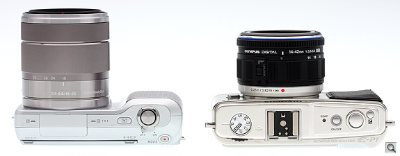 The E-P1 doesn't gain much advantage over the NEX-3 with its collapsible lens, especially considering its