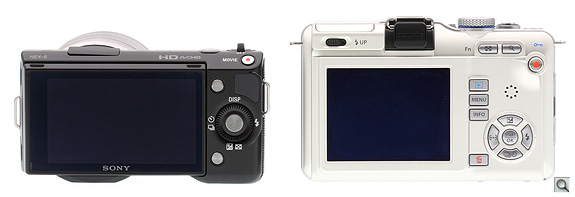 The NEX-5's tilting, widescreen LCD is an obvious advantage over the E-PL1, but the E-PL1's menu
