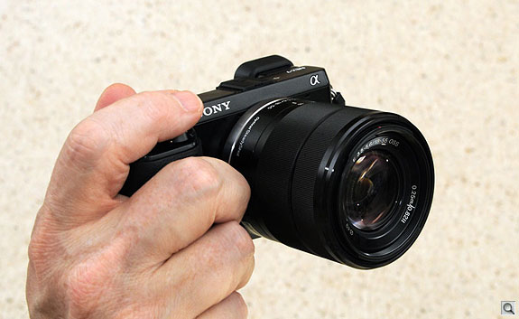 While pretty compact, the NEX-7's grip design is comfortable even for those with larger hands.