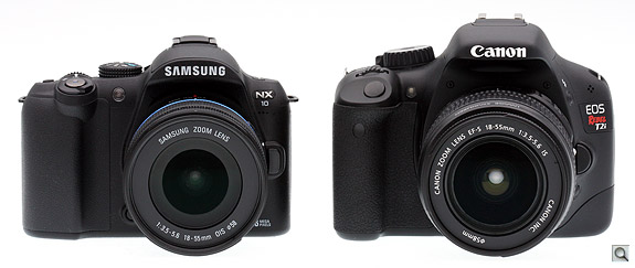 Compared to the Canon T2i, the Samsung NX10 looks quite a bit smaller, at least from