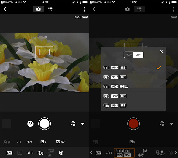 Screenshots from Canon Camera Connect application on iOS.