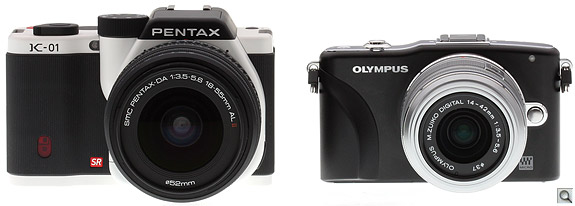 The Pen Mini is the direction mirrorless cameras are headed, but the K-01 still uses existing