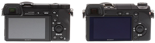 The Sony Alpha 6000 (left) is noticeably thicker than the NEX-6 (right), but overall very similar