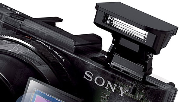 Sony RX100 II review -- detail of flash and hot shoe