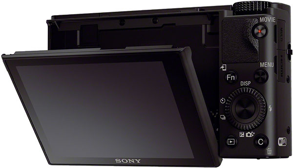 Sony RX100 III Review -- back 3/4 view, LCD tilted down