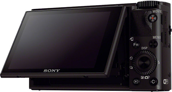 Sony RX100 III Review -- back 3/4 view, LCD tilted up
